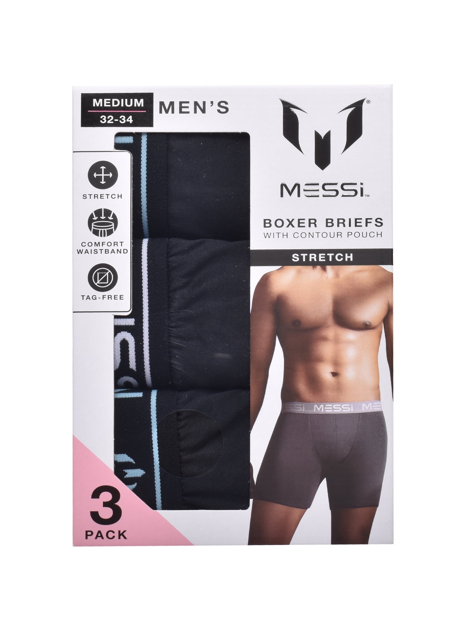 Messi Men's Stretch Boxer Brief Underwear 3-Pack, Sizes S-XL