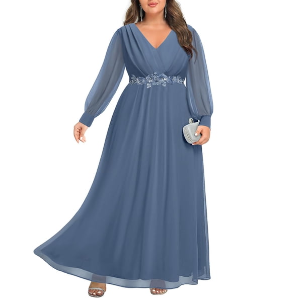 Vestido Pinup Fashion de chifón azul empolvado para mujer, madre novia