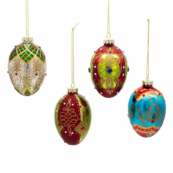 Glass Egg Ornament Set – 4-Piece Holiday Christmas Tree Decoration