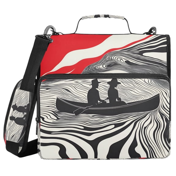 FORMRS Zipper Binder with Shoulder Strap 2-inch Ring 500 Sheet Capacity File Bag, Black Illusionary Boat