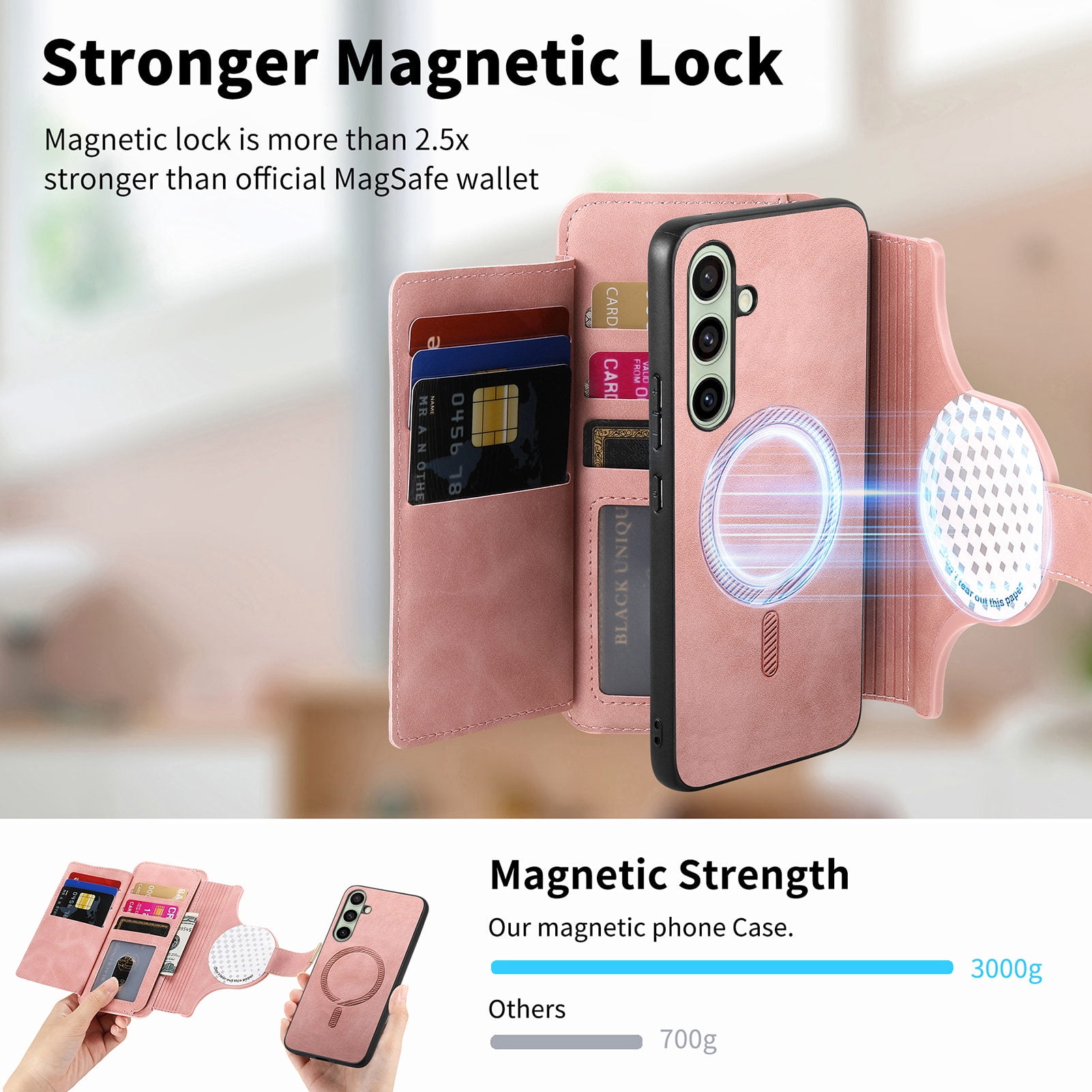 TECH CIRCLE for Motorola Moto G 5G (2024) Phone Case 6.6", Magnetic Back Cover with Removable Flip Wallet Case, with Card Slots/Pocket/Ring Holder Grip, Compatible with MagSafe, PU Leather Case, Pink