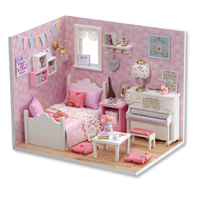 3D DIY casa de muñecas en miniatura muebles de montaje de madera cabaña decoración de habitación hecha a mano Hugtrwg Para estrenar