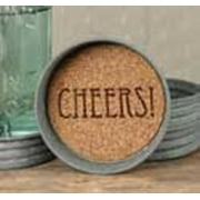 CTW 370153T Cheers Mason Jar Lid Coaster For Drinks Kitchen Living Office Bar Home Decor Rustic Farmhouse Style Metal with Absorbent Cork Inside Set of 4