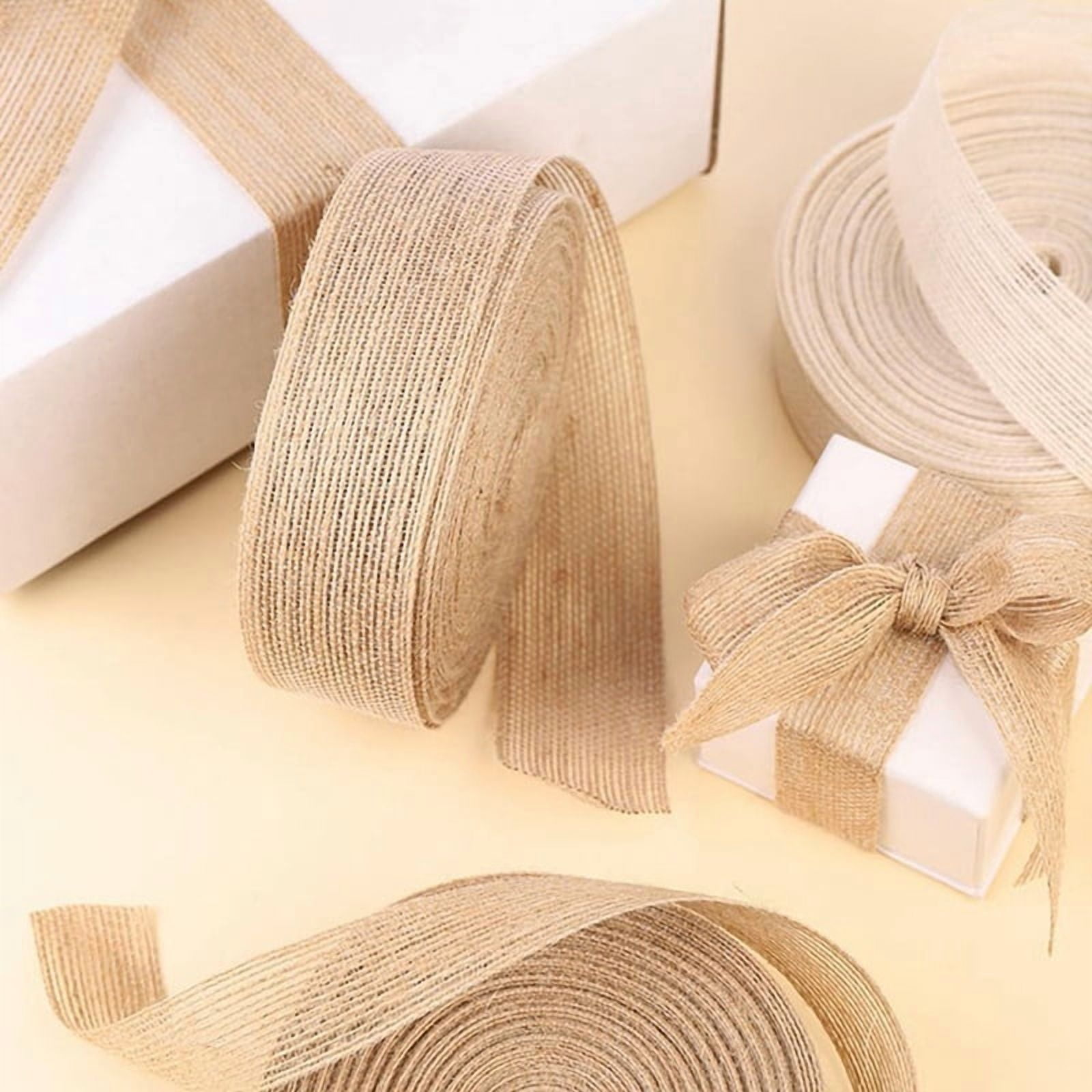 3 Rolls 32.8 Yard Natural Burlap Ribbons 0.59 inch Rustic Jute Ribbon 10 M Each Tan Ribbon Thin Twine Ribbon Ribbon for Crafts Christmas Bow Gift Wrapping Weddings