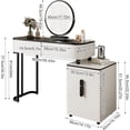 thumbnail image 2 of YWEN 39" Modern Makeup Vanity Desk with Tempered Glass Top & LED Round Mirror, Adjustable Black and White Dressing Table with Reversible 3-Drawer Cabinet, Extendable Vanity Set for Small Bedroom, 2 of 7