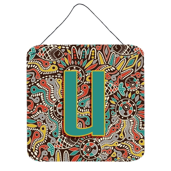 Letter U Retro Tribal Alphabet Initial Wall or Door Hanging Prints