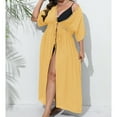 thumbnail image 5 of BSDJILFG Womens Swimsuit Cover Up Long Cardigan Lightweight Flowy Short Sleeve Loose Fit Tie Waist High Split Shirt Dress, 5 of 5