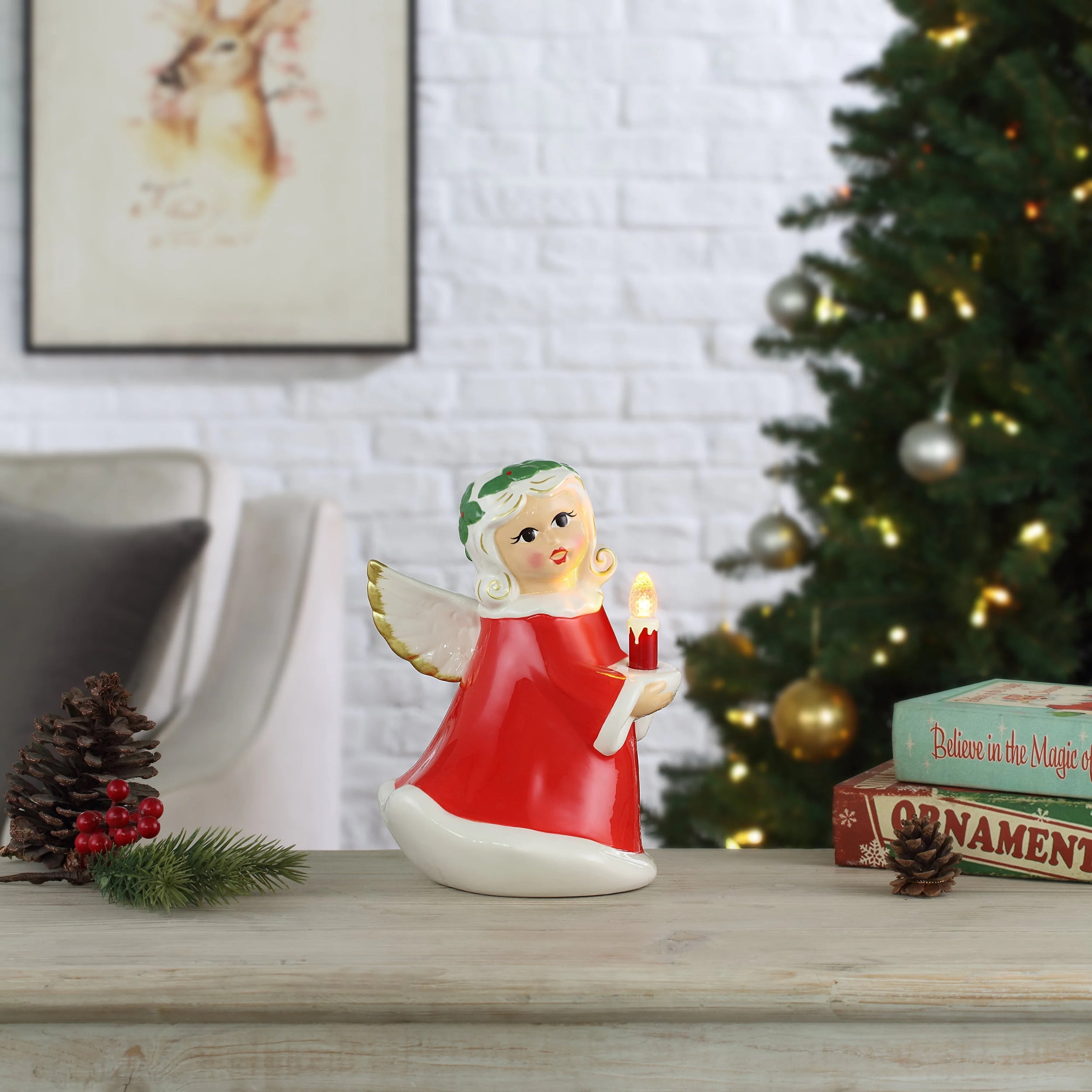 MR. CHRISTMAS Led Ceramic Angel Figurine, 9 Inch Tabletop Decor