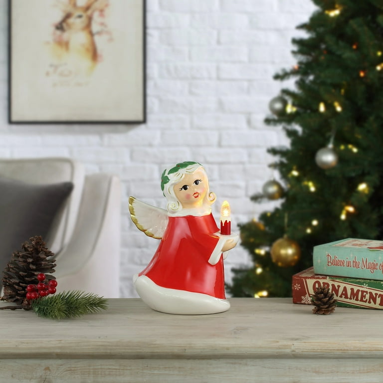 MR. CHRISTMAS Led Ceramic Angel Figurine, 9 Inch Tabletop Decor