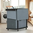 thumbnail image 6 of 60 Gal (230L) Laundry Hamper 3 Section with Lid, Leather Patchwork Laundry Sorter with Rolling Lockable Wheels and Handle, Laundry Basket Organizer for Laundry Room, Bedroom and Bathroom - Gray, 6 of 6