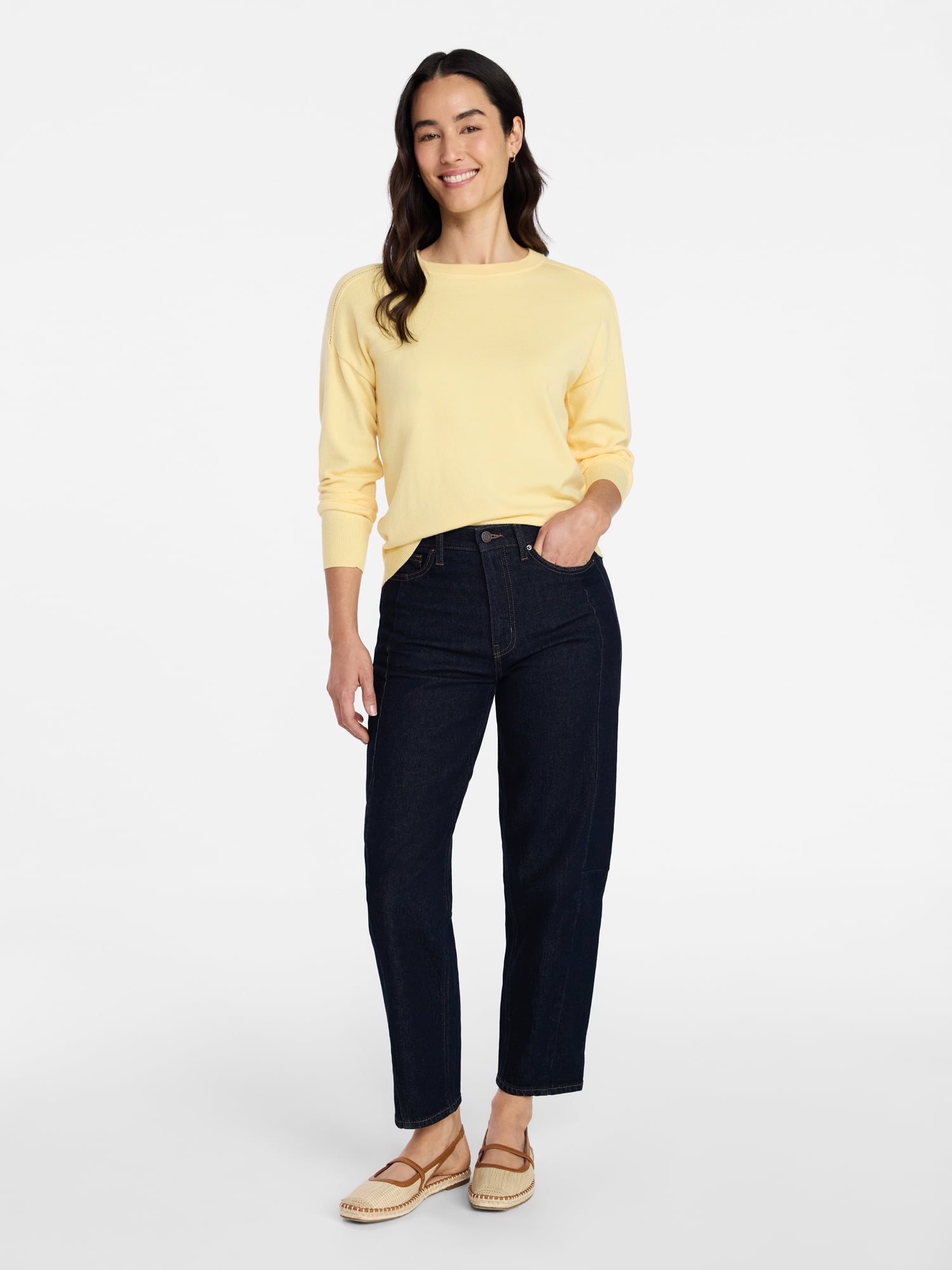 Time and Tru Women's Hight Rise Barrel Jean, 28" Inseam, Sizes 0-22, 0L-22L