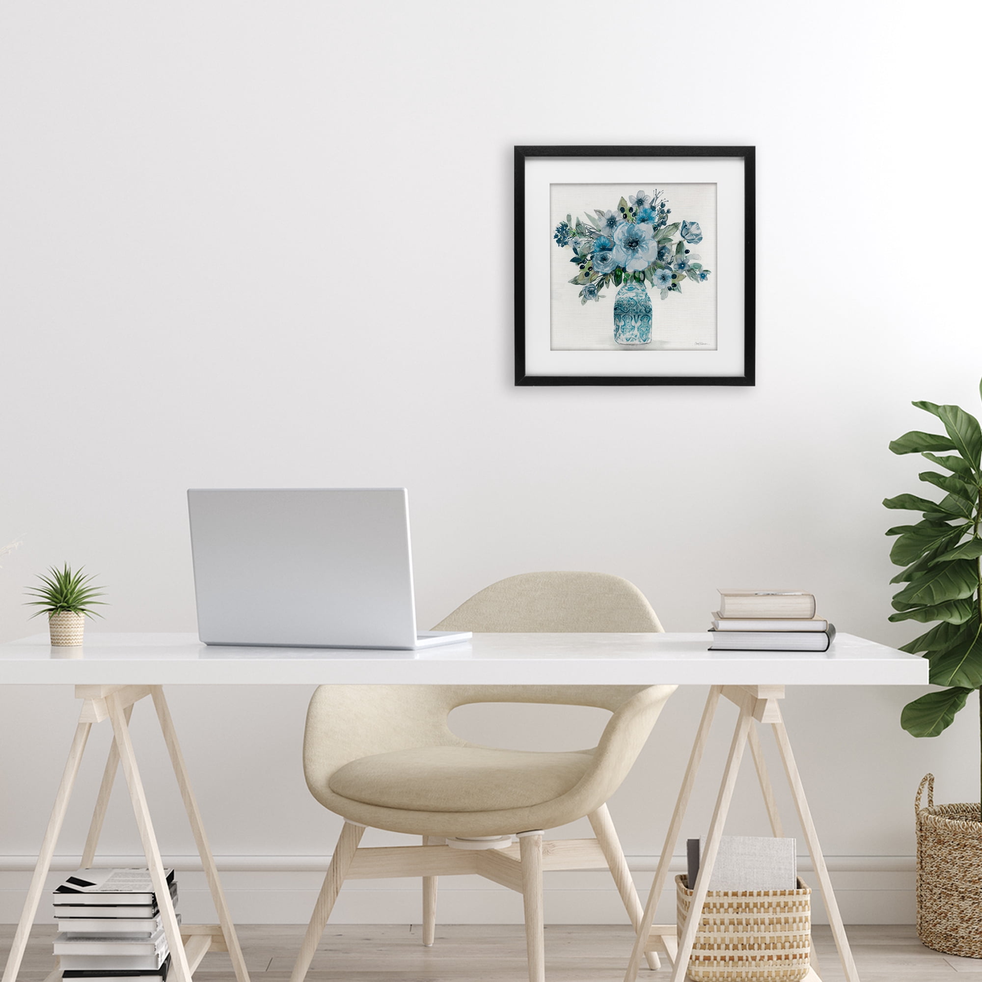 Stupell Industries Pastel Blue Botanical Bouquet Black Framed Print Under Glass, design by Carol Robinson