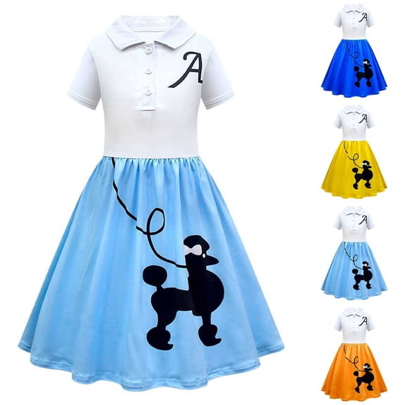 RTKFRFLM Girls Iconic 1950s Poodle Dress for Kids Retro 50s Sock Hop with Polka Dot Detail Children's Vintage Rockabilly Party Dress High-End Performance Gown for School Shows