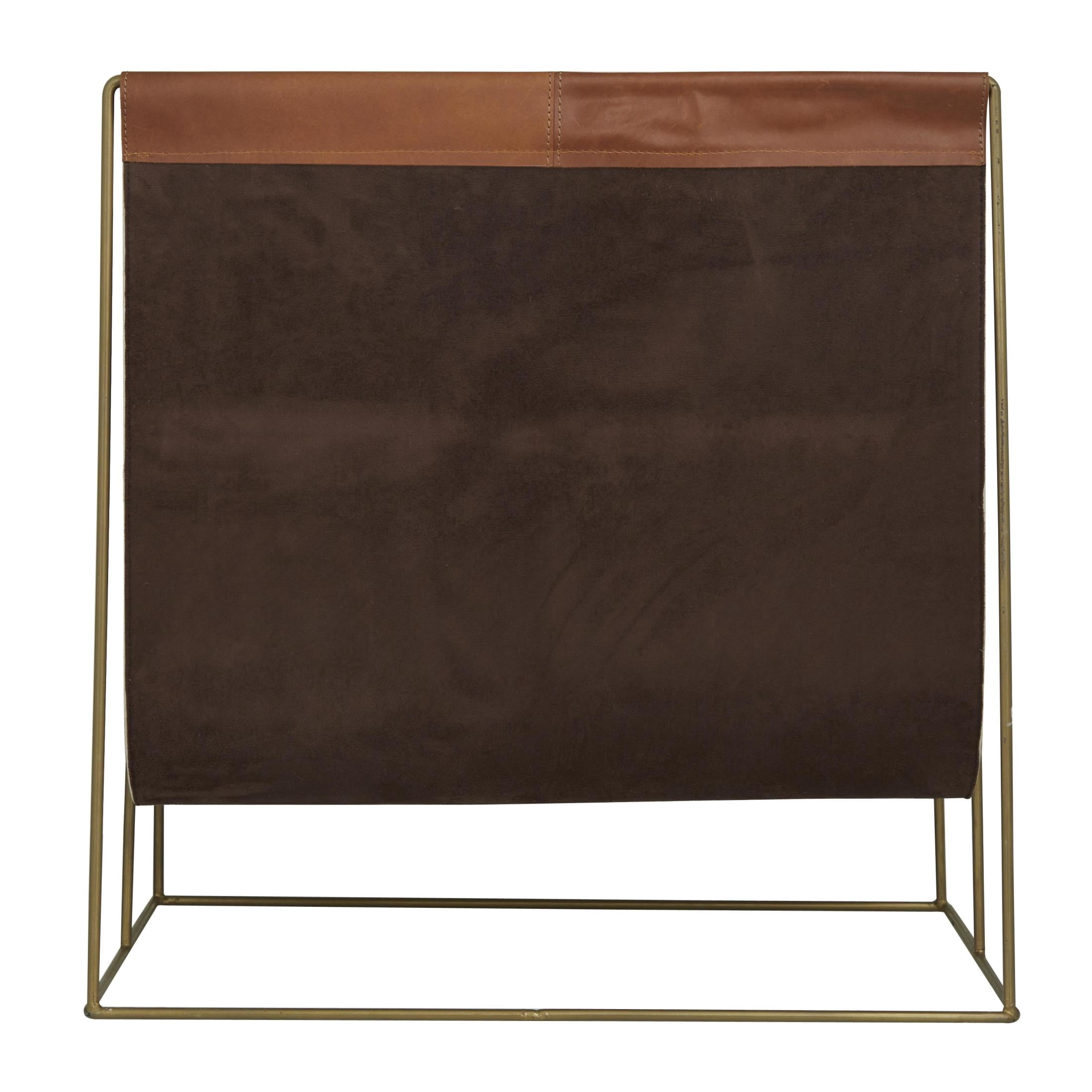 DecMode 22" Brown Leather 3 Slot Magazine Holder with Metal Stand