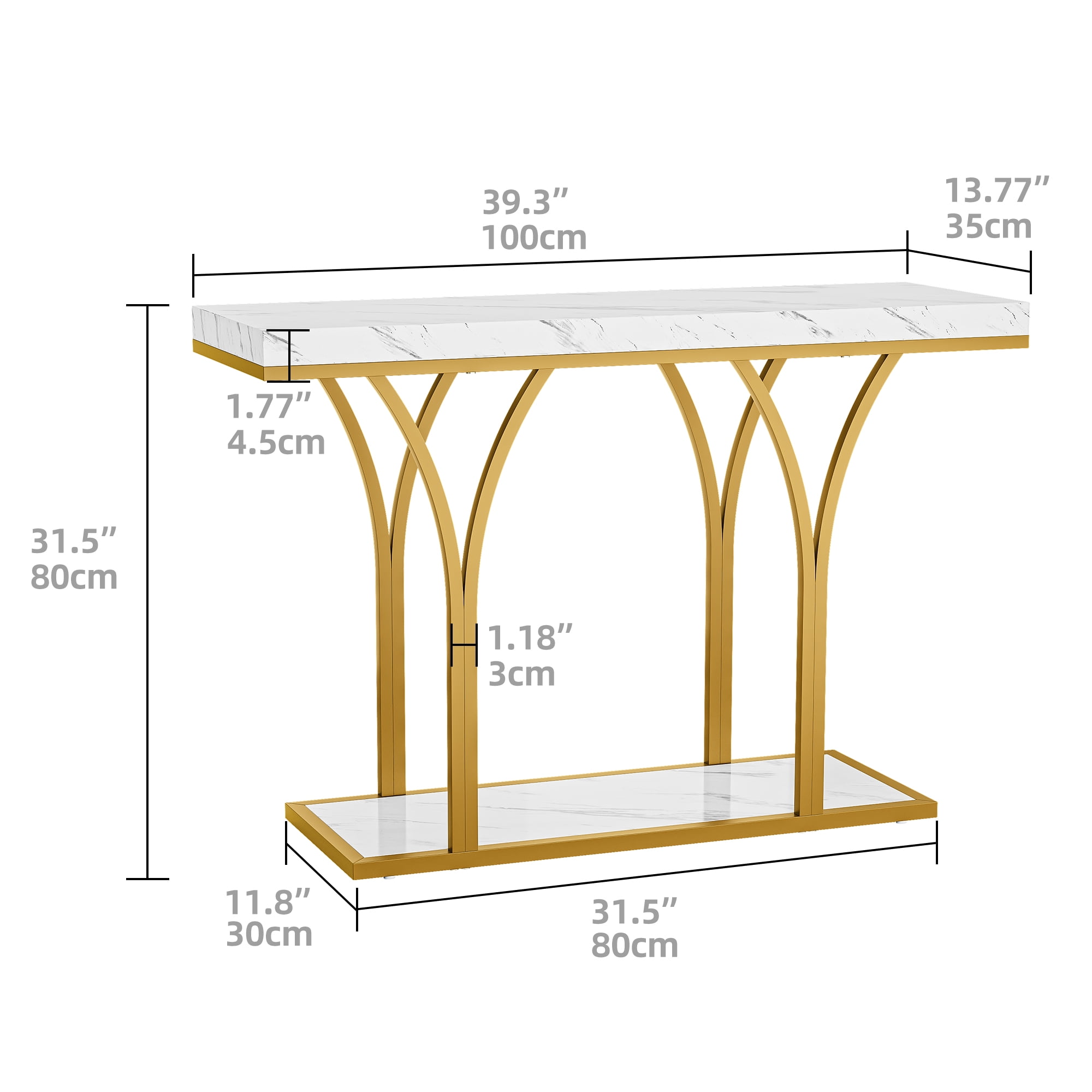 Dextrus Gold Console Table, Modern Faux Marble Entryway Table Behind Sofa Couch for Entry Way, Entrance, Living Room, Gold & White