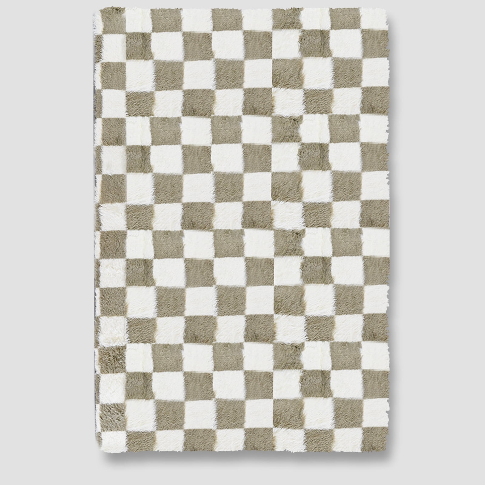 Pentantan 8ft x 10ft Shag Area Rugs for Living Room, Classic Checkered Fluffy Bedroom Carpet, Beige & White