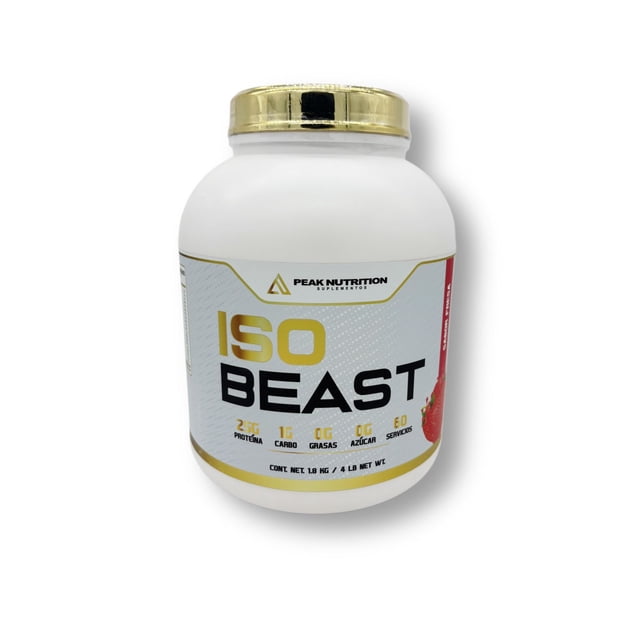 Proteína ISO BEAST Fresa 1.8 kg | 60 Servicios | 25g de Proteína Aislada | Sin Azúcar ni Grasas | Peak Nutrition