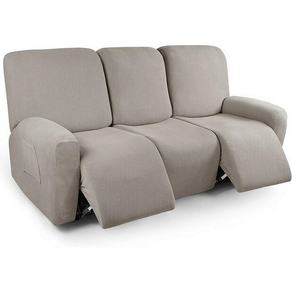 XmhyTop-A Couch Cover Jacquard Stretch Sofa Covers Polar Fleece Reclining Chair Cover for Living Room Sofa Easy Fit Washable Furniture Sofa Protector 3 seat (Khaki)