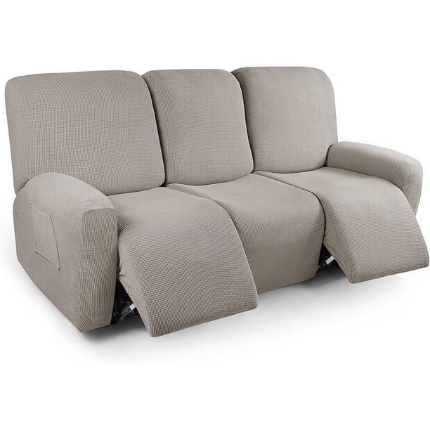 Nvzi Funda de sofá elástica de jacquard, funda de sofá de forro polar, funda de sillón reclinable para sala de estar, fácil de instalar, lavable, protector de sofá de 3 plazas (caqui)