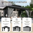 thumbnail image 2 of JolyDale 10' x 14' Outdoor Hardtop Gazebo, Galvanized Double Roof Canopy Gazebo,Aluminum Frame Permanent Pavilion with Mosquito Net and Privacy Curtain for Garden, Patio, Gray, 2 of 8