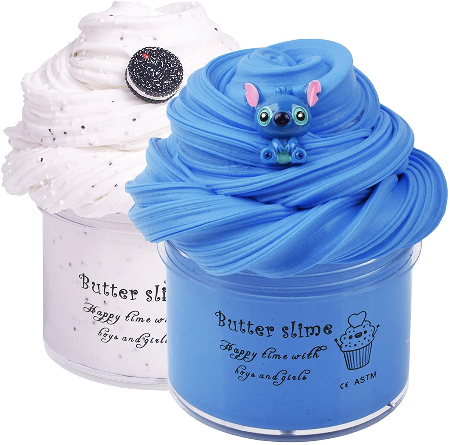 2 Pack Butter Slime Kit Blue Stitch White Oreo Charm With Glitters And