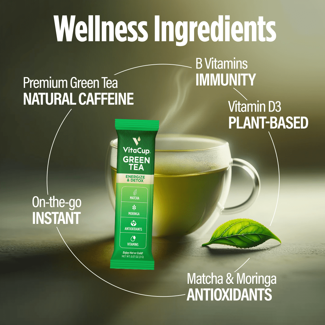 Vitacup Instant Green Tea Packets with Matcha & Moringa, 24 Count
