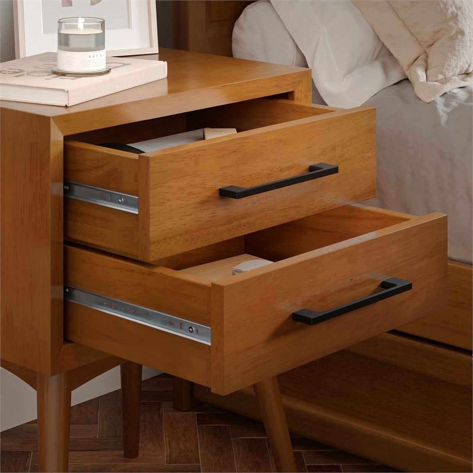 AFI Pasadena Solid Wood Mid-Century Modern Nightstand with 2 Drawers, Light Toffee