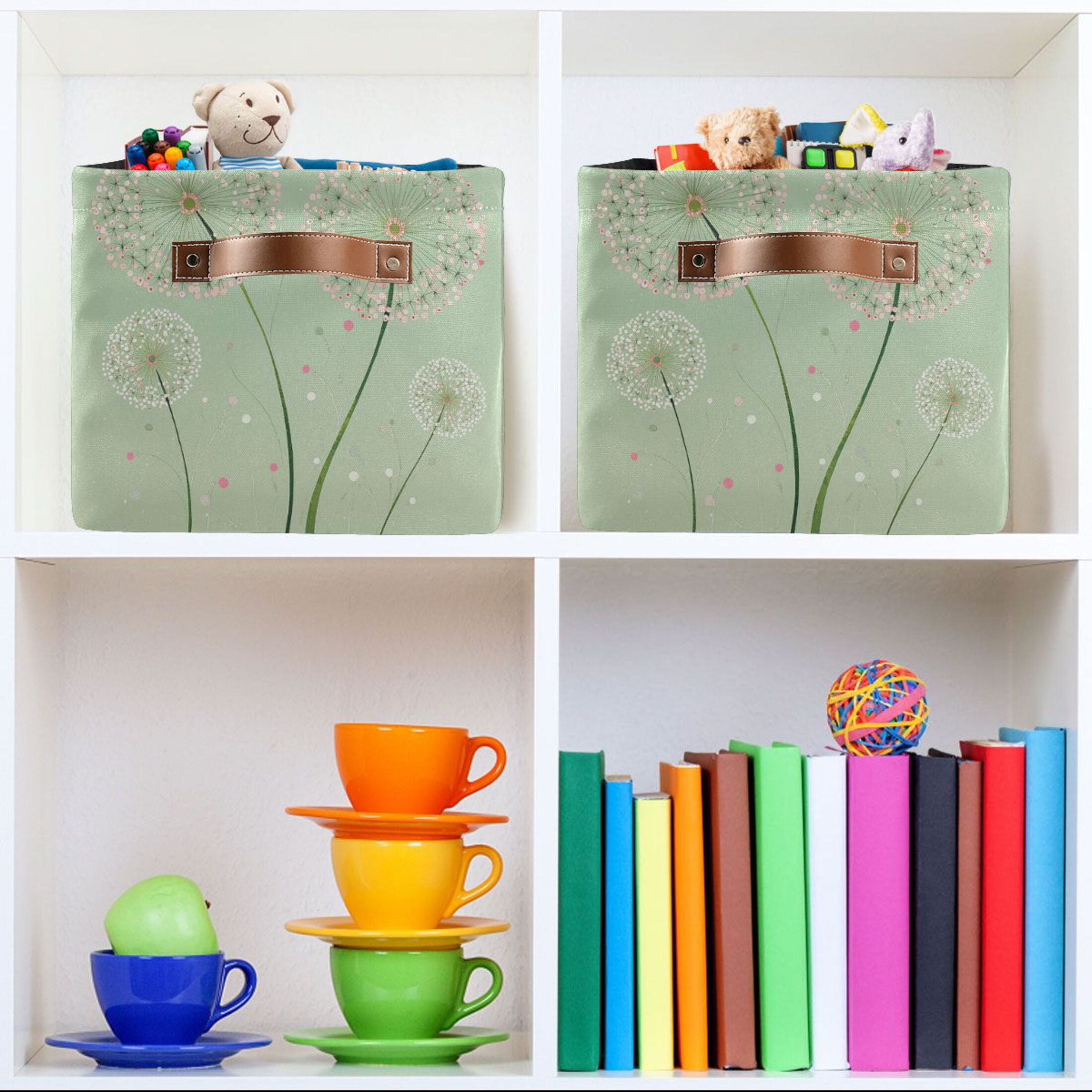 Four Large Dandelions Foldable Storage Basket,Canvas Fabric Foldable Storage Bins with Handles Open Home Storage Bins Boxes for Toy Book Shelf Closet Baskets