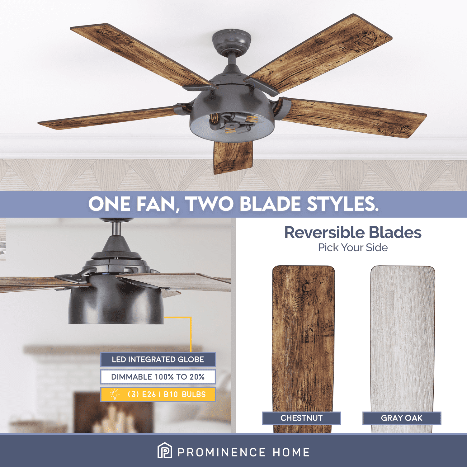 Prominence Home 52" Octavia Iron Remote Control Ceiling Fan, 5 Blades