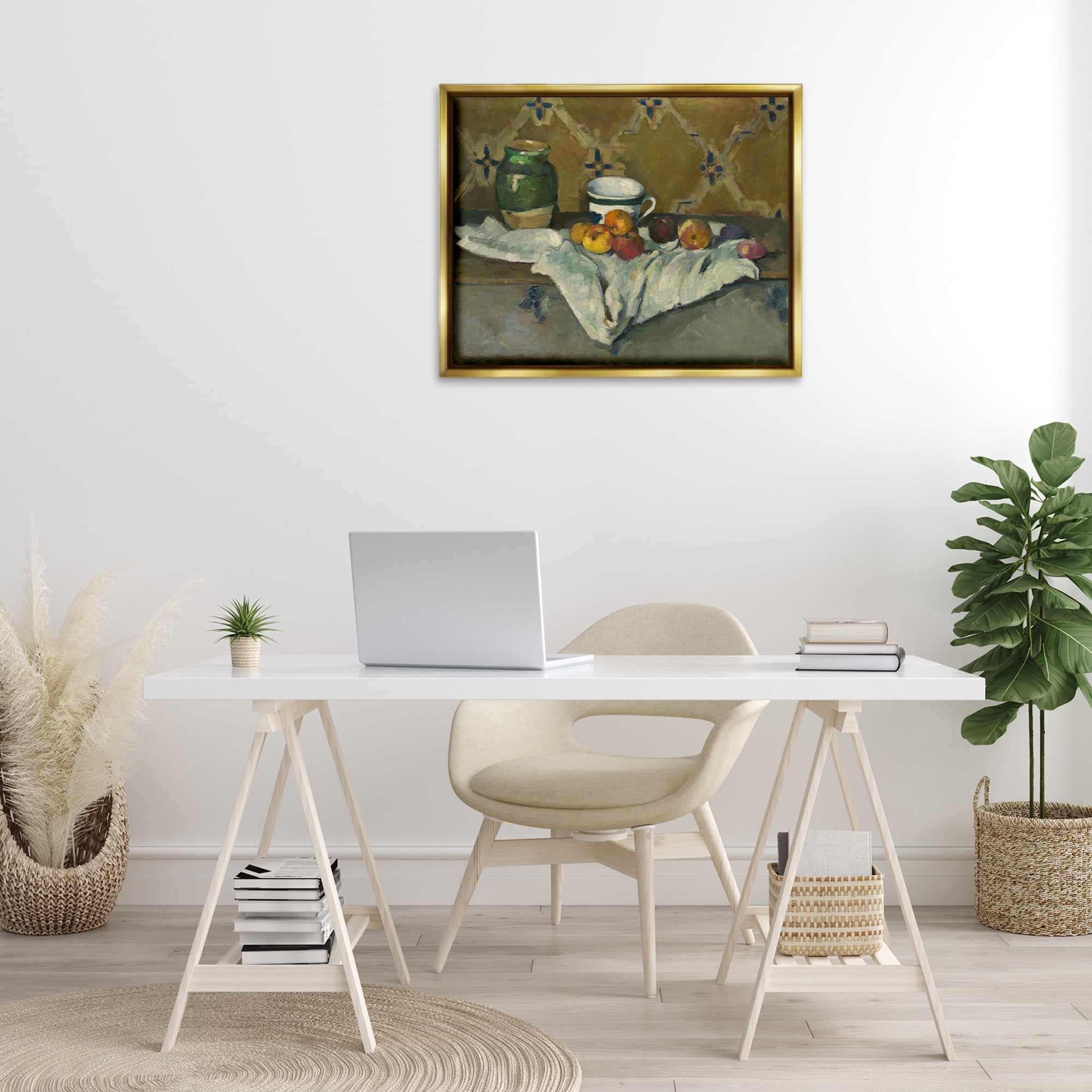 Stupell Industries Classical Cezanne Still Life Food & Beverage Painting Gold Floater Framed Canvas Art Print Wall Art, 31 x 25