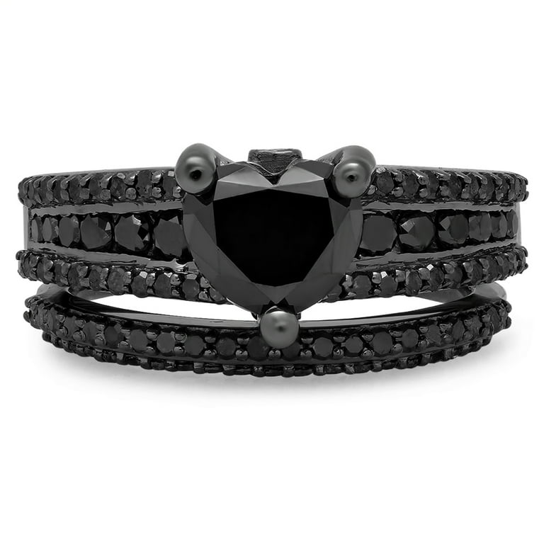 Dazzlingrock 2.30 CT Black Diamond Wedding Set, Black Plated Dazzlingrock 2.30 CT Black Diamond Wedding Set, Black Plated