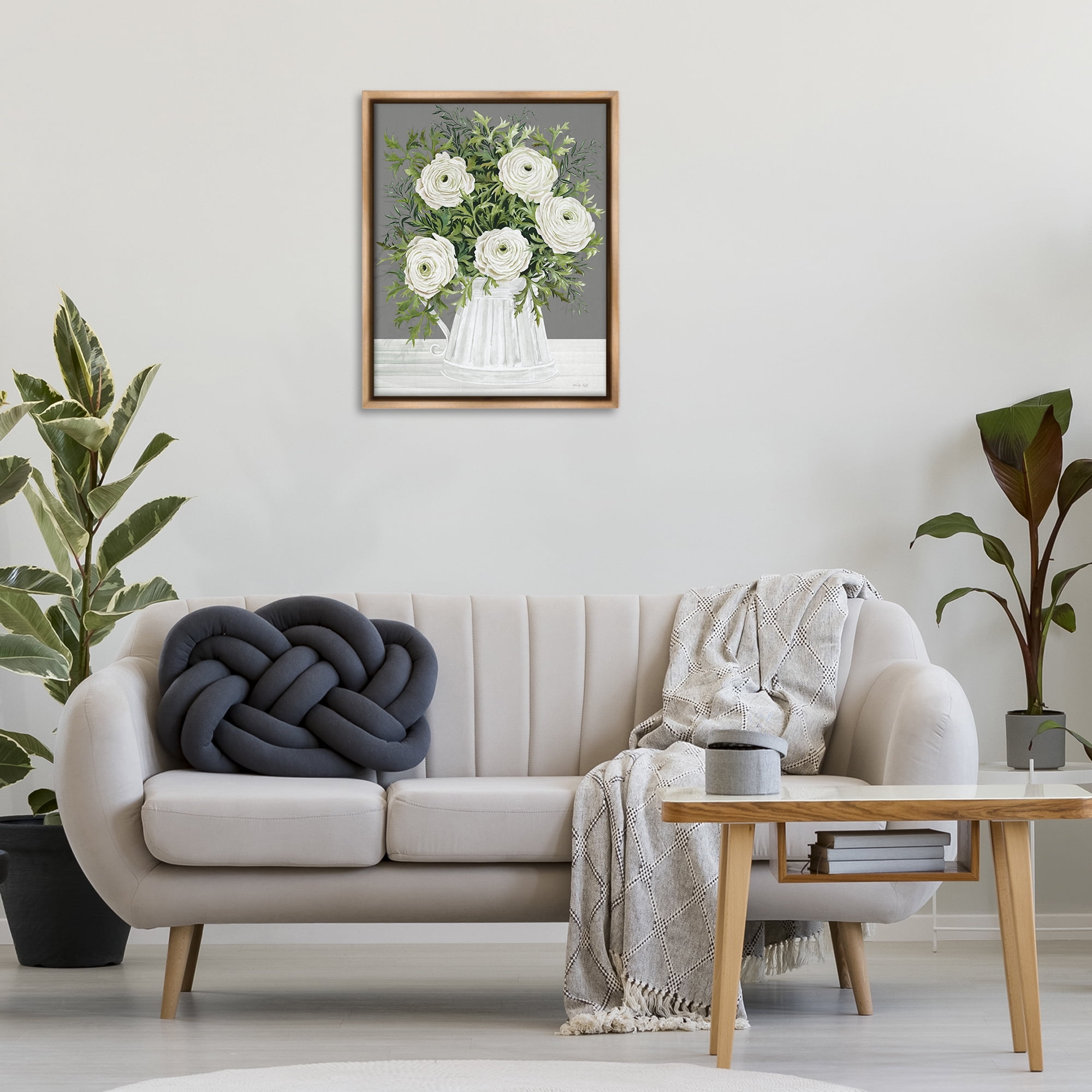 Stupell Industries Peonies in Country Vase Botanical & Floral Painting Brown Floater Framed Art Print Wall Art, 25 x 31