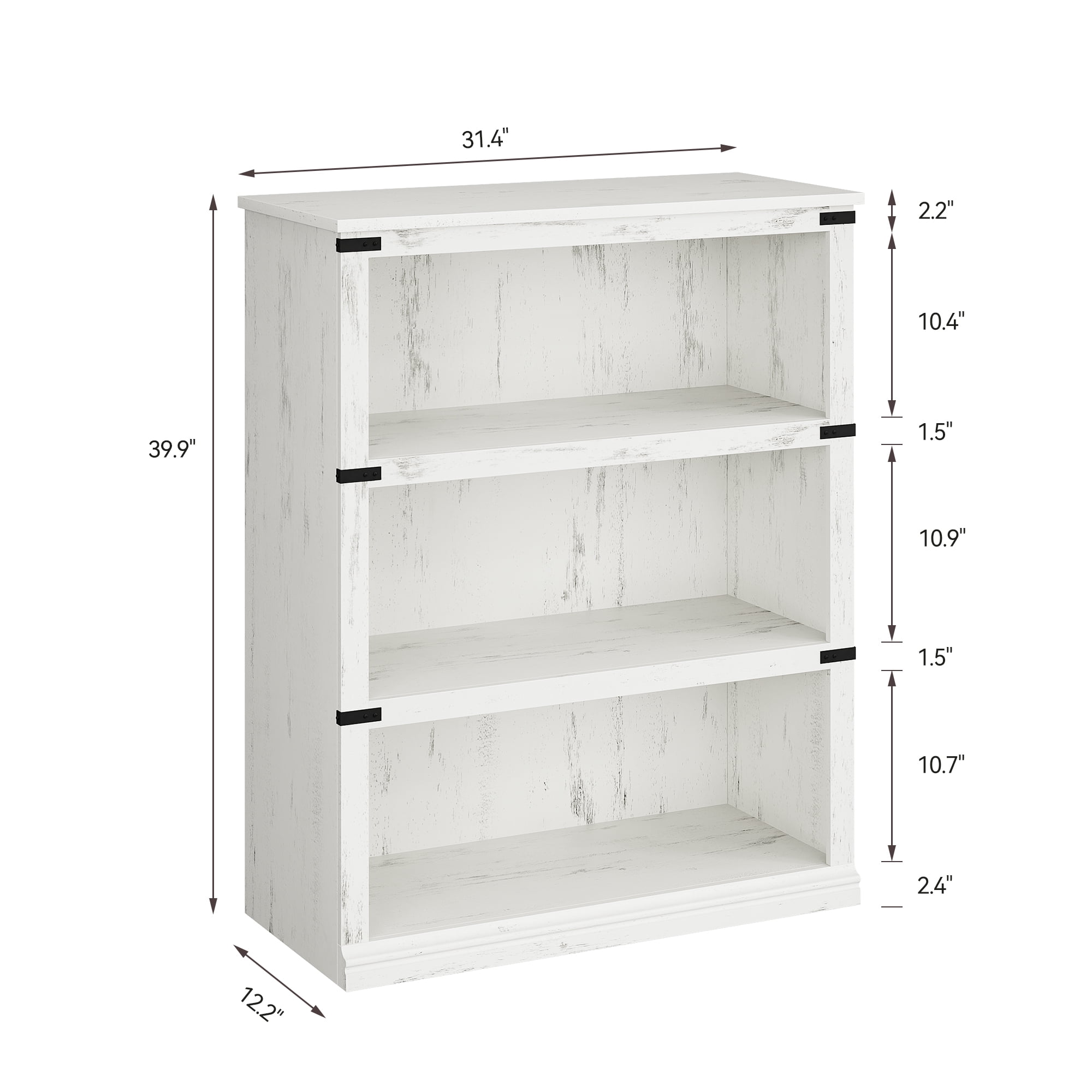 Litake 3 Tier Bookcase, Farmhouse Book Shelf with Storage Open Display Bookshelves, 43.3" Low Book Case Wooden 3 Shelf Bookcase Home Decor Furniture for Home Office, Living Room, Bed Room - White
