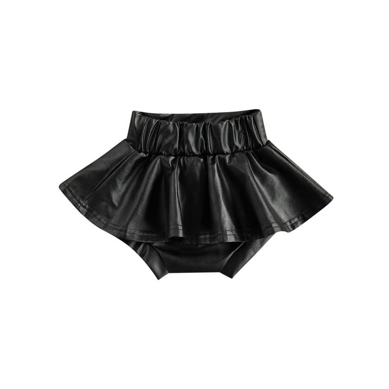 Kiapeise Baby Girl Pu Leather Tutu Skirt Toddler High Waist Ruffle