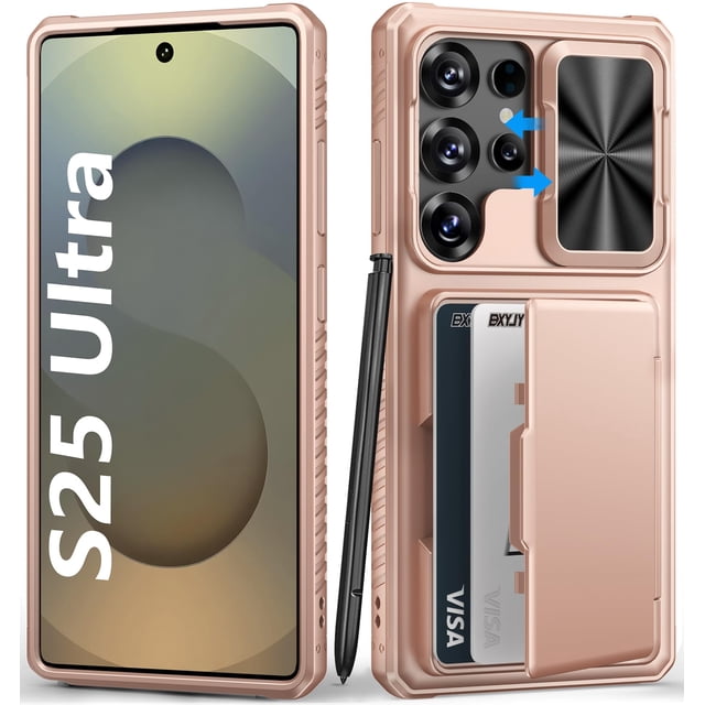 Funda de teléfono tipo cartera BXYJY para Samsung Galaxy S25 Ultra Rose Gold