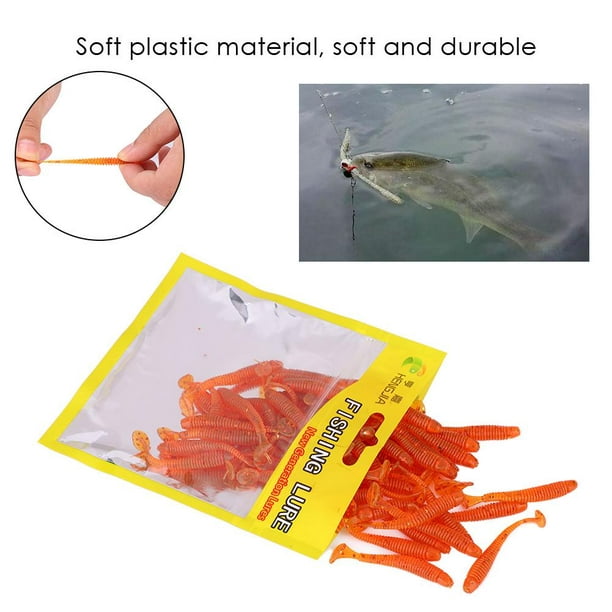 WALFRONT 50PCS 5cm Soft Plastic Fishing Lures T-Tail Grub Worm Baits Fish  Tackle Accessory, Baits, Fishing Baits