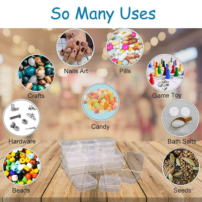 Qeirudu 24 Pcs Small Plastic Containers with Lids - Mini Plastic Craft  Storage Boxes with Hinged Lids Clear Bead Organizer for Jewelry Findings  and