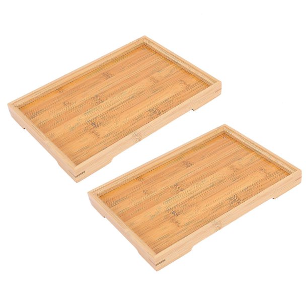 2 bandejas de madera para servir té Kung, bandejas para cubiertos, plataforma de almacenamiento, plato de fruta, 6 tamaños, bambú japonés Re