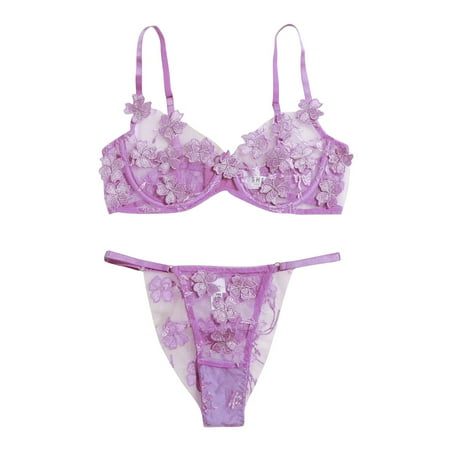 

Sayhi Bralette Lingerie Embroidery Flowers Bra Lace Bustier Sexy Thong G-string Sheer Lingerie for Women