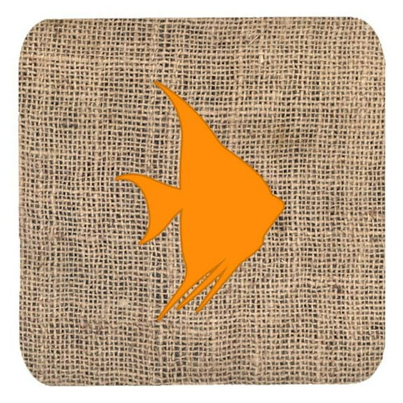 Fish - Angel Fish Burlap And Orange Foam Coasters - Set 4, 3.5 x 3.5 In.