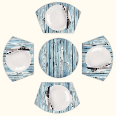Blue Wood Grain Print Round Table Placemats Set Of 5 Wedge Table Mats Washable Heat Resistant Place Mat For Dining Table Kitchen Farmhouse Restaurant