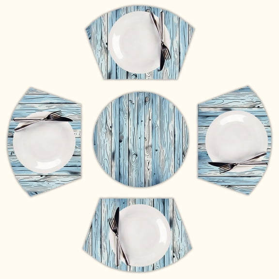 Blue Wood Grain Print Round Table Placemats Set Of 5 Wedge Table Mats Washable Heat Resistant Place Mat For Dining Table Kitchen Farmhouse Restaurant