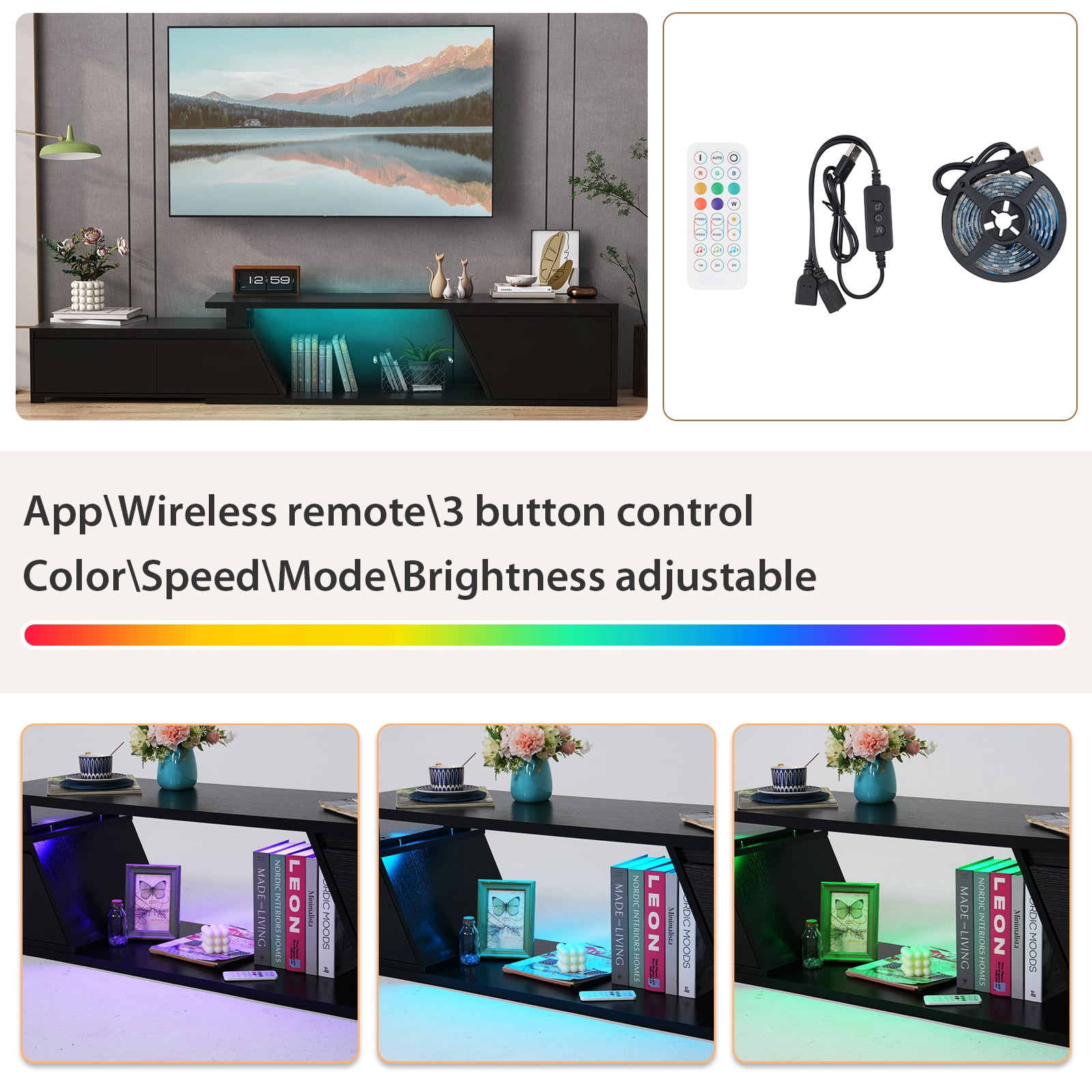 JOIVI Extendable LED TV Stand, Modern Entertainment Center with 2 Drawers, Sliding Tabletop Media Console with Storage Cabinet for Living Room, 63.0" - 90.5", Black