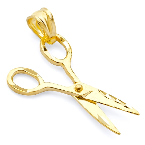 Wellingsale 14K Yellow Gold Polished Diamond Cut Ornate Scissors Pendant