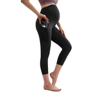 Maternity Yoga Pants with 3 Layers Pockets Mesh Patchwork Sports Capris 7/8