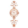 thumbnail image 1 of Reloj analógico de cuarzo Lvpai con esfera redonda y correa de aleación dorada con flores blancas, 1 of 3