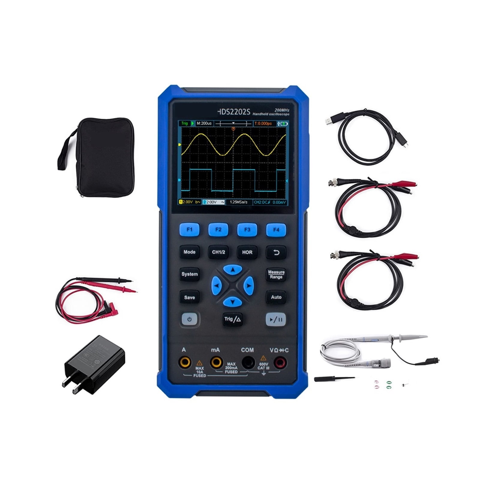 Digital Oscilloscope 2 Channels 200Mhz 1GSa/s 3 In 1 USB Osiclloscopes + Multimeter+Waveform Generato ,Professional Designed
