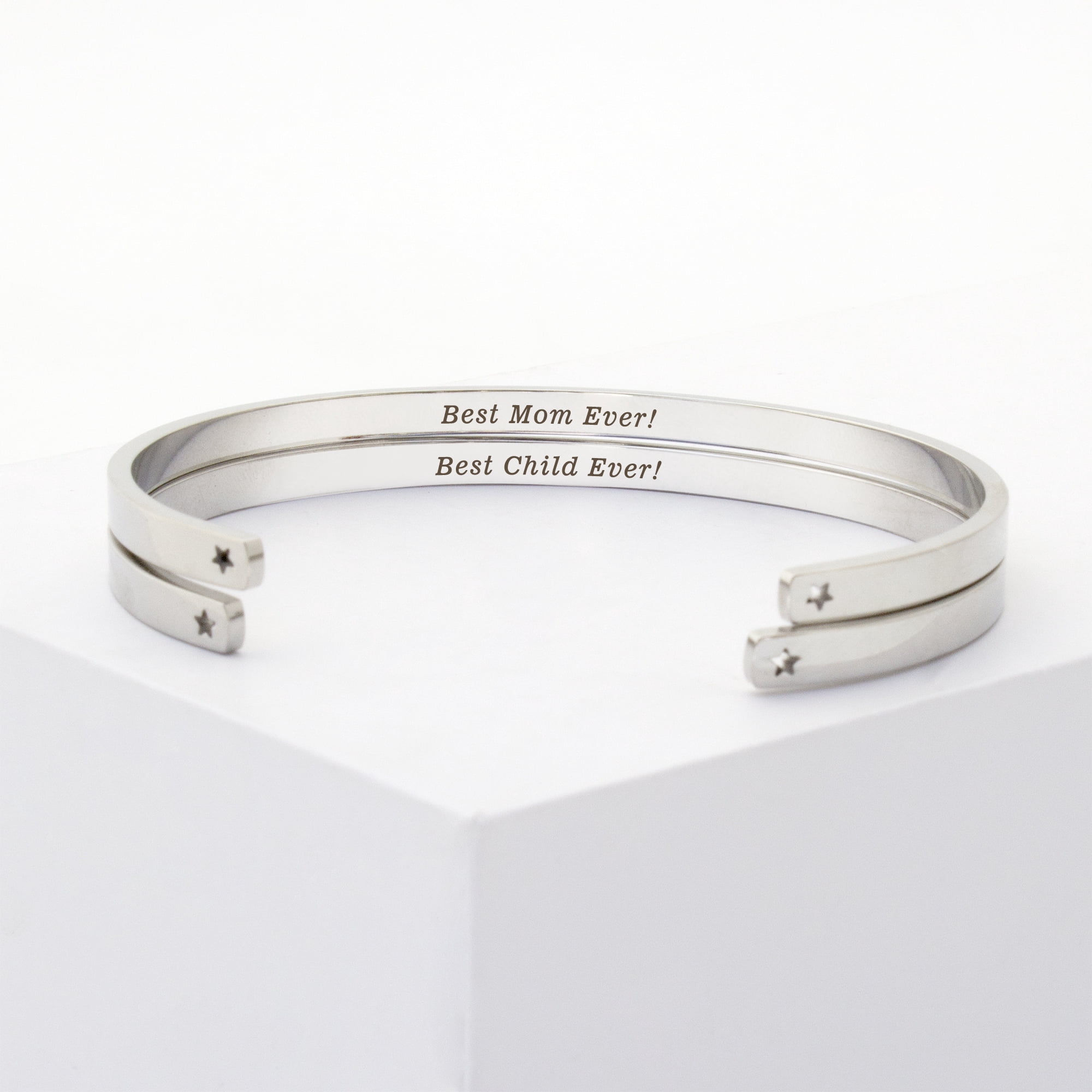 "We will always be connected…" Gold Stainless Steel Mother & Daughter Hidden Message Cuff Bracelets Match Mother's Day Gift for Mom Her Gift Set
