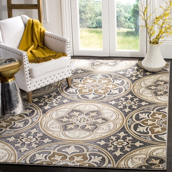 SAFAVIEH Lyndhurst Madeline Geometric Circles Area Rug, Light Grey/Beige, 4' x 6'
