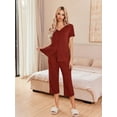 thumbnail image 2 of Ekouaer Women's Pajama Sets Short Sleeve Sleepwear Button Up 2 Piece Pj Loungewear Top and Capri Pants, 2 of 6